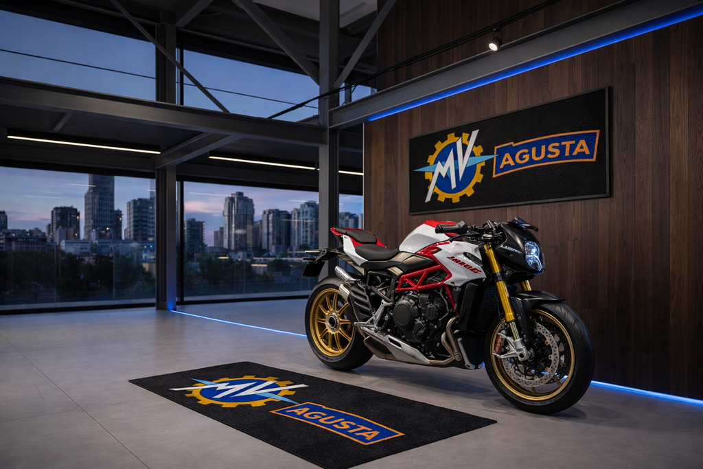 MV Agusta Premium Garage Floor Mat - 2.5x7 ft (30x87") Luxury Anti-Slip Motorcycle Rug & Wall Decor