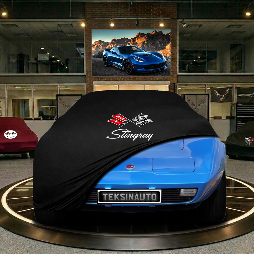 CORVETTE C3 INDOOR CAR COVER FOR ALL MODEL - Black - Corvette Logo