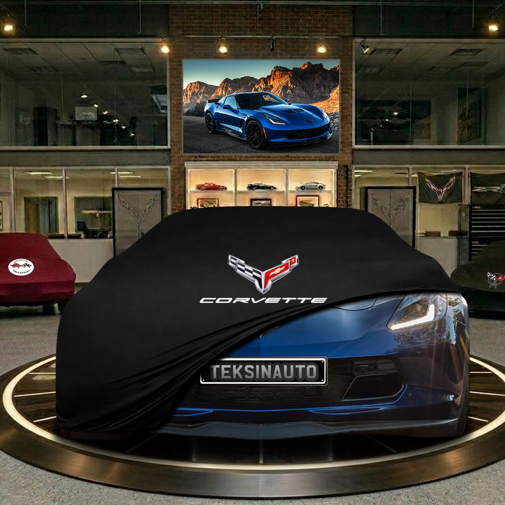 CORVETTE C7 INDOOR CAR COVER FOR ALL MODEL - Black - Corvette Logo