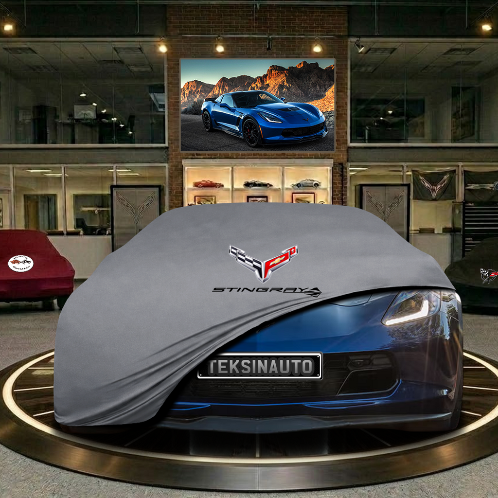 CORVETTE C7 INDOOR CAR COVER FOR ALL MODEL - Blue - STINGRAY Logo
